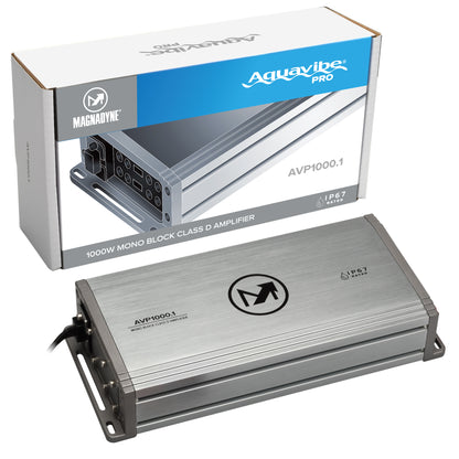 AquaVibe Pro Mono-Channel Class D 1000-Watt Marine Amplifier IP67 Rated