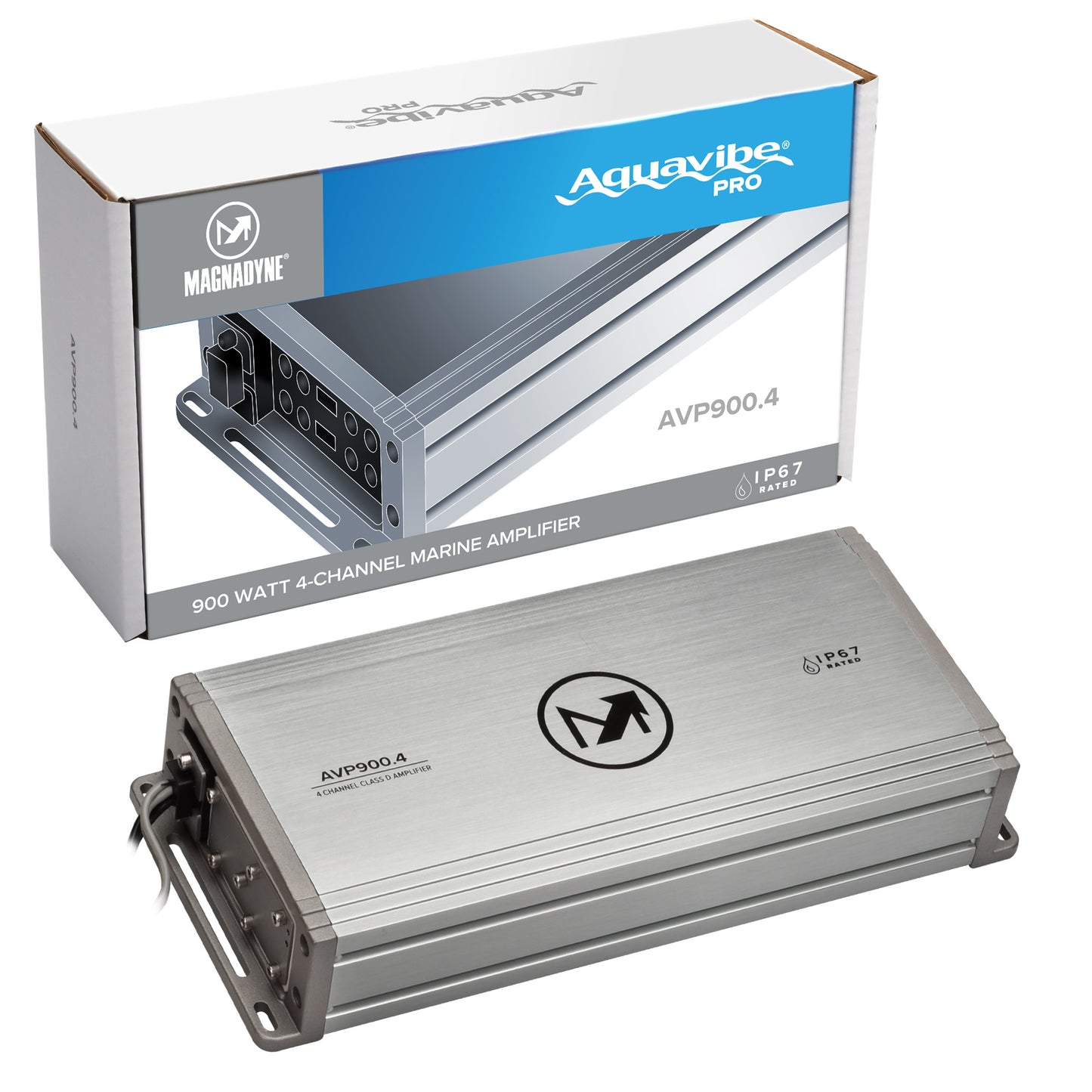 AquaVibe Pro 4-Channel Class D 900-Watt Marine Amplifier IP67 Rated